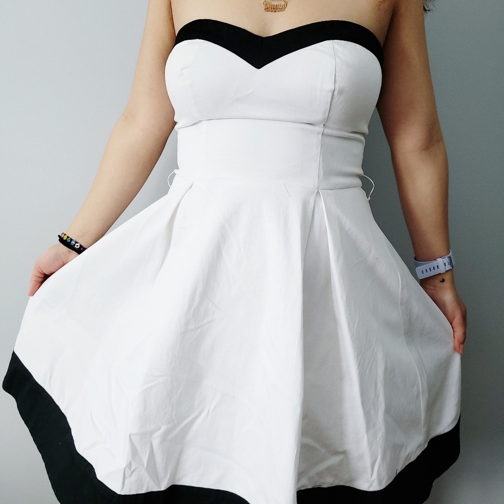 white dress with black trim